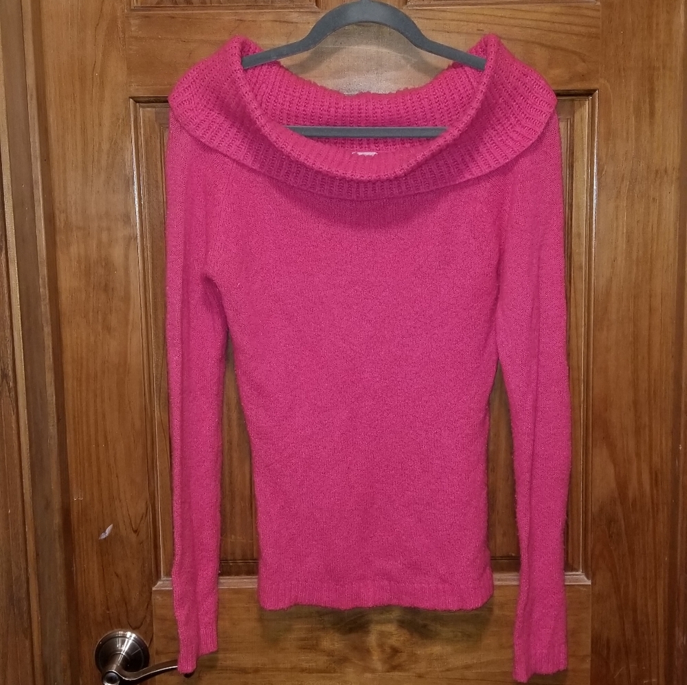 Light hot pink off the shoulder sweater
